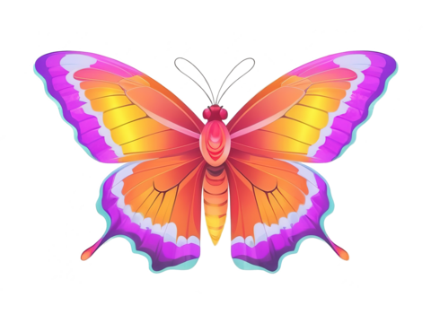 Colorful butterflies, clipart, vector illustration. Isolated transparent background