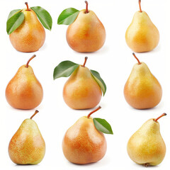 Collection of delicious pears, isolated on a white background.