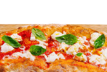 Fresh margherita pizza on wooden board