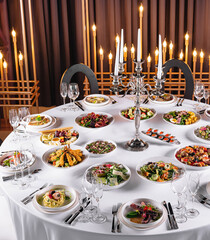 Elegant dining table set for a gourmet banquet