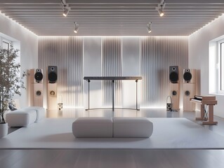 Sleek Minimalist Music Practice Room with Generative AI Powered Sound Equipment