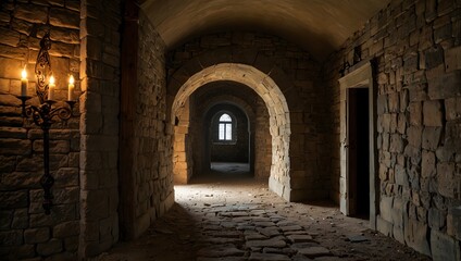 Obraz premium A secret passage leading to a hidden treasure room deep within a castle's walls ai_generated