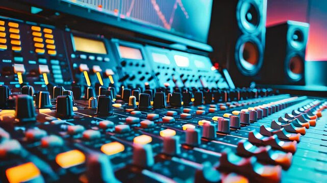 Audio mixing console in a recording studio
