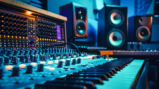 Audio mixing console in a recording studio