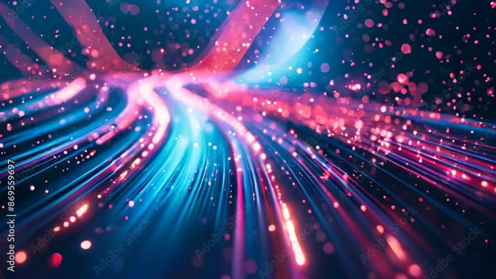 Poster digital background featuring an abstract, digital space with glowing lights and futuristic elements