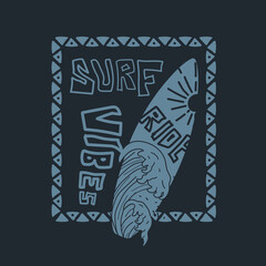 Vintage Surf Vibes ride summer  graphic surf board t shirt design