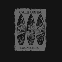 California Los angeles surf wave typography beach surf board graphic design