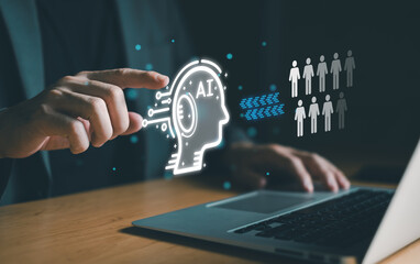Business person think before make decision to lay off employee and using AI technology to replace...