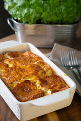 Airy baked omelette on the table