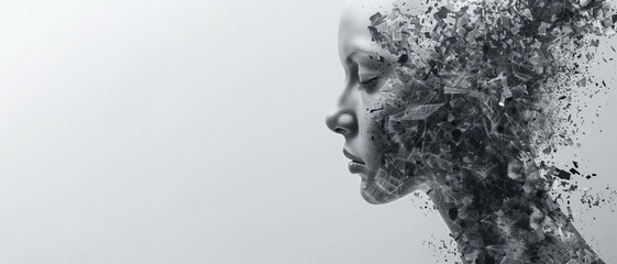 Sadness and anxiety concept with despaired, stressed shattered 3D woman body