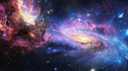 aweinspiring cosmic landscape featuring swirling galaxies nebulae and distant stars vibrant colors and intricate details create a breathtaking view of the universes vastness