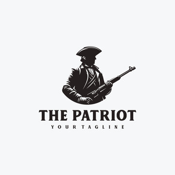 silhouette logo of american patriot carrying a rifle in vintage style