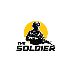 Soldier logo silhouette carrying long-barreled rifle