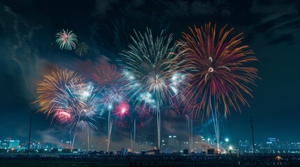 Stunning Nighttime Fireworks Display, Captivating Celebration of Color and Light, Perfect Canvas for Your Message