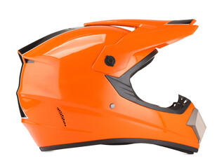 Naklejka premium Modern orange motorcycle helmet isolated on white