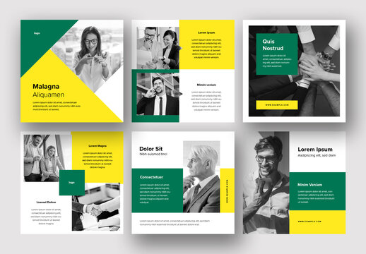 Yellow and Green Social Media Posts For Business Purpose