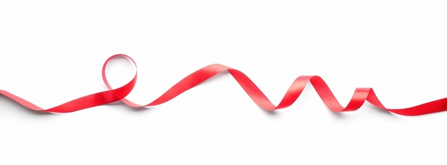 One beautiful red ribbon isolated on white, top view