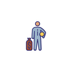 Encashment line icon. Man and bags with cash. Finance concept. Can be used for topics like money, retail, banking, security