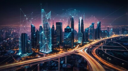Fototapeta premium Smart city and abstract dot point connect with gradient
