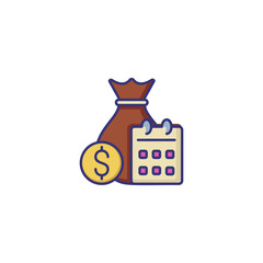Financial planning line icon. Sack of dollars and calendar. Finance management concept. Can be used for topics like business, budgeting, investment, accounting