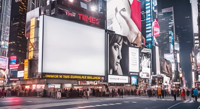White advertising panel in Times Square.