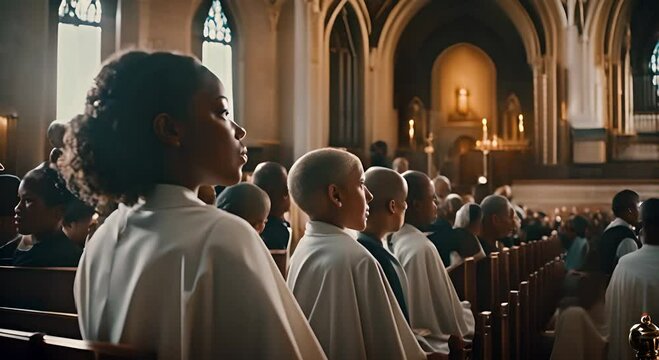 Children in a church at a mass.