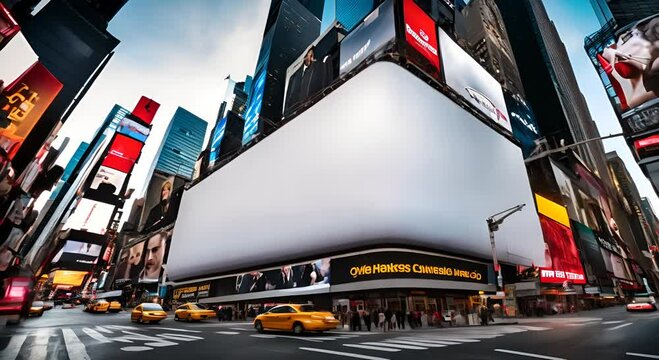 White advertising panel in Times Square.