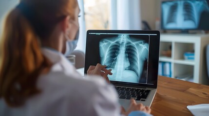 Doctor and Patient Reviewing X-Ray on Laptop Screen During Virtual Consultation