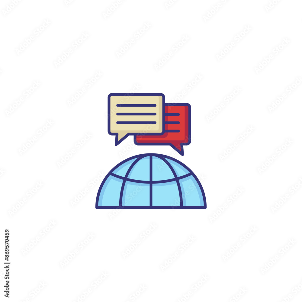 Poster global dialog line icon. world, hemisphere, speech bubble. communication concept. can be used for to
