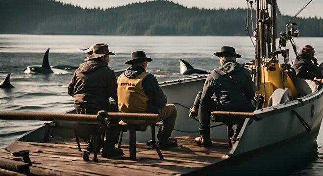 Orca fishermen in the sea.