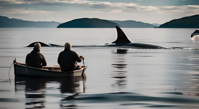 Orca fishermen in the sea.