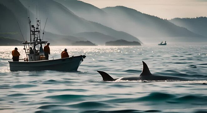 Orca fishermen in the sea.