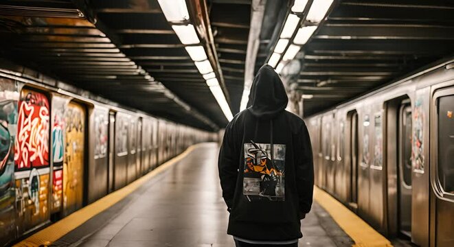 Graffiti man in the subway.
