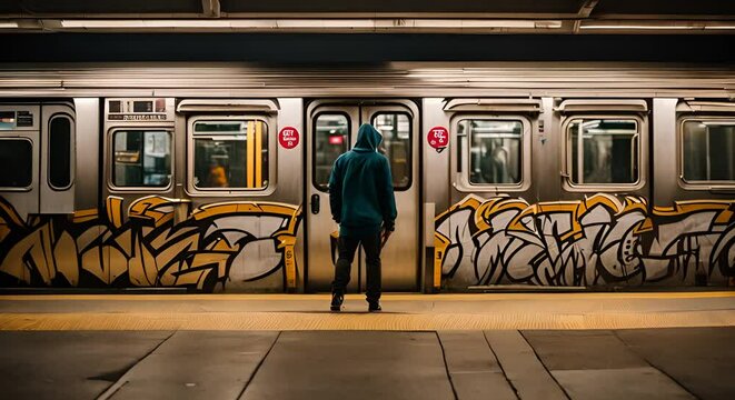Graffiti man in the subway.