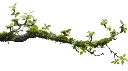 Fototapeta premium Green Branch with Moss and Leaves