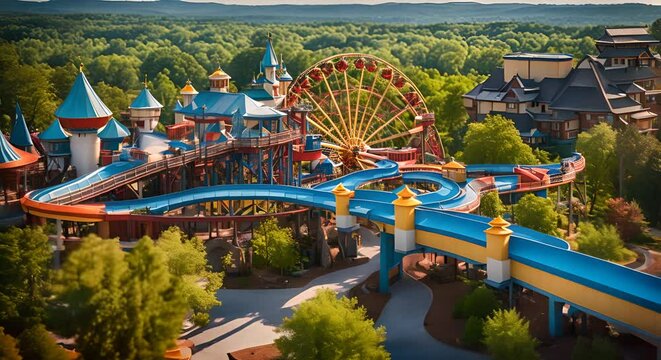 Aerial view of an amusement park.