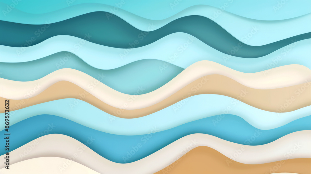 Poster an artistic representation of waves in blue and beige hues, creating a sense of movement and fluidit