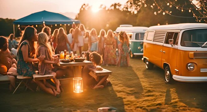 Hippie party with camper vans.