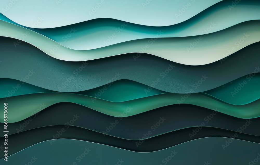 Poster an abstract pattern of layered waves in calming teal hues, creating a serene and fluid design that c