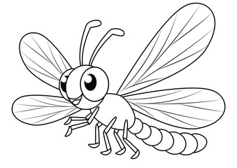 Black and White Cartoon Dragonfly Vector Flat Design. Coloring Pages
