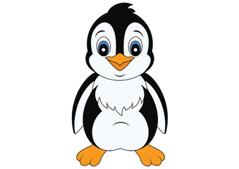 Cartoon Penguin Vector Flat Design Isolated on White Background