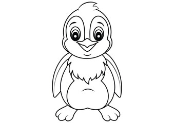 Black and White Cartoon Penguin Vector Flat Design. Coloring Pages