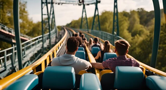 People enjoying on a roller coaster.