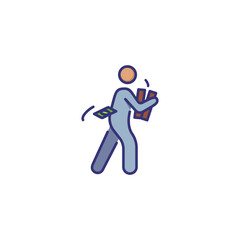 Man carrying money line icon. Walking male character holding box with dollar banknotes. Money making concept. Can be used for topics like business, banking, exchange