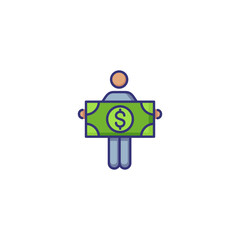 Man with money line icon. Male character holding dollar banknote. Money making concept. Can be used for topics like business, earning, income