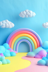 Pastel candy world for children in 3D. AI generative.
