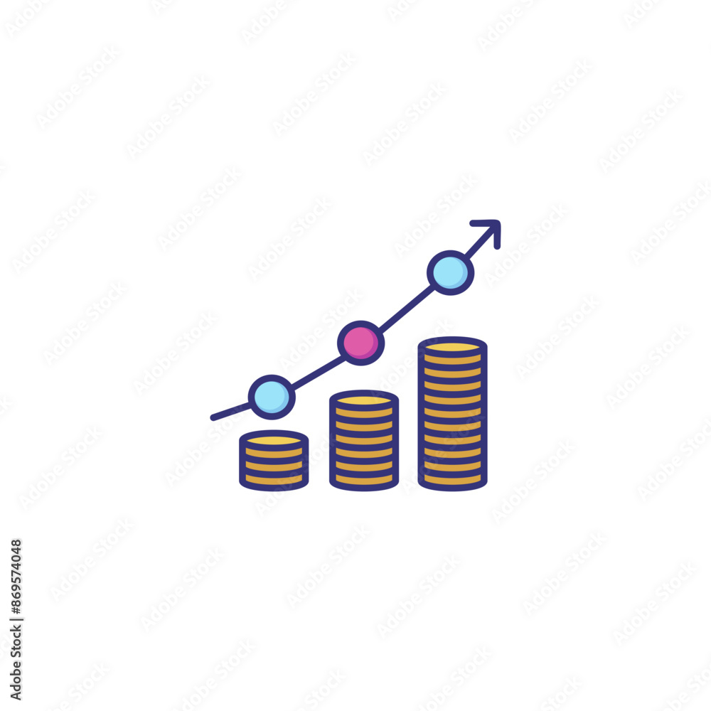 Poster money growth line icon. stacks of coins and arrow up. increase concept. can be used for topics like 