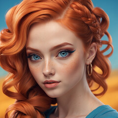 Fototapeta premium A woman with orange hair and blue eyes 