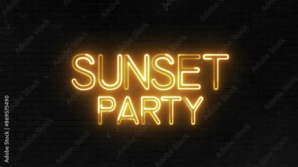 Aufkleber sunset party text font with neon light. luminous and shimmering haze inside the letters of the text 