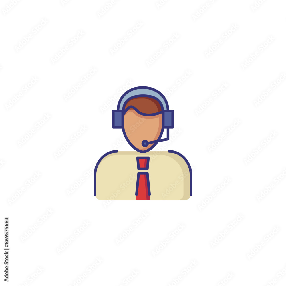 Poster phone support operator line icon. character in tie with headset. occupation concept. can be used for